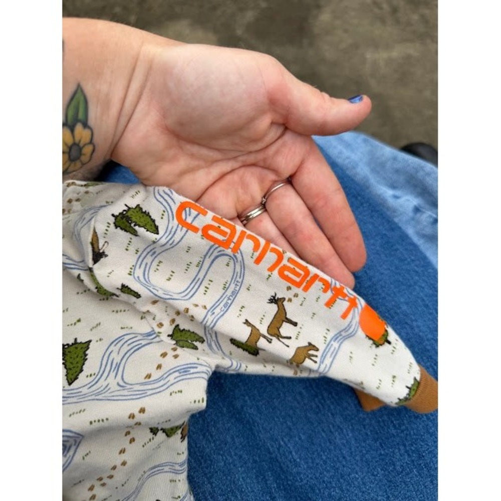 Outdoor Carhartt Romper Kids 6-9M Tan Nature Print Bear Eagle One Piece Rugged - Picture 10 of 11